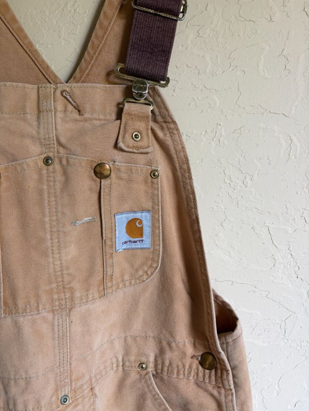 Carhartt Overalls Tan Khaki Duck Canvas Coveralls Men's US Medium Workwear - Picture 5 of 11